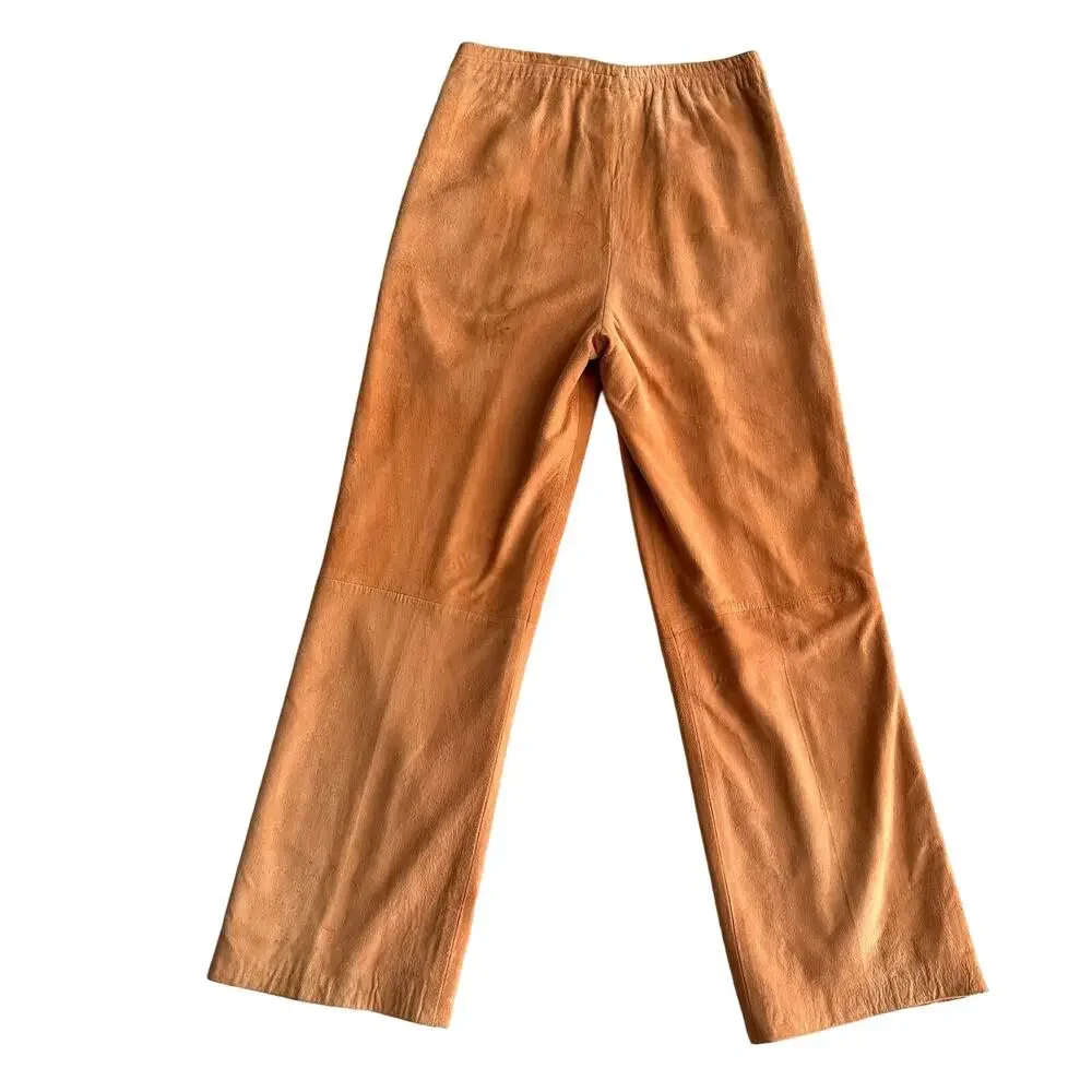 Saks Fifth Avenue VTG Lamb‎ Suede Pleated Straight Leg Peach Trouser Pants 6 8